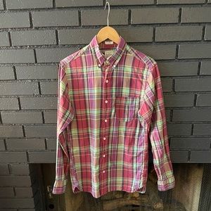 J Crew Summer Plaid Pink and Green Button Down